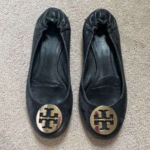 Tory Burch Reva Flat- Black Leather
